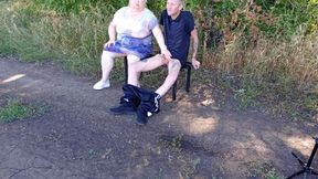 Stepmom sucks my dick in a public park on a bench until I cum