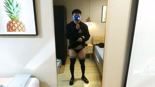 Watch as a runner gives a hot jock a sloppy park fuck in pantyhose and socks