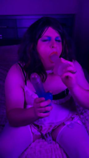 Sissy Maid Plays With Her 2 Dildos