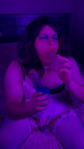 Sissy Maid Plays With Her 2 Dildos