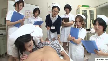 Nurses' Hands-On Lesson: Subtitled Japanese CFNM Handjob & Blowjob