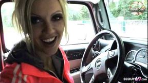 Real unscripted German MILF hooker gives rough anal creampie in car