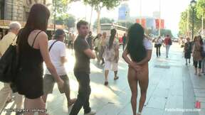 Big tits Latin slave walked in public