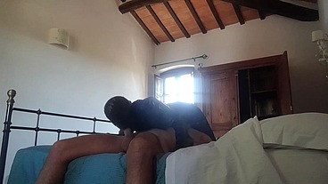 Great blowjob and deepthroat action with oral creampie in condom latex catsuit and high heels