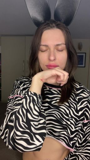 Bunny Ears Zebra Top - Cute Hand Licking Fetish!