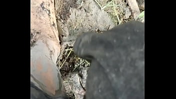 Solo Male Wading Barefoot in Lakebed of Mud