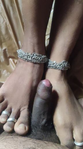 Indian Telugu Tamil First Time Giving Footjob to Husband
