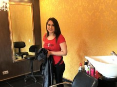 Skanky European hairdresser anal fucked for more money