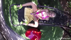 Summer outdoor masturbating by hot Blonde