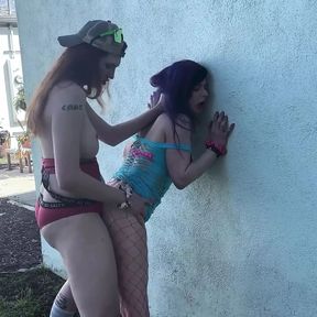 Two Transgirls fuck in the backyard