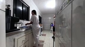 The Maid's Creampie Routine at Her New Job.