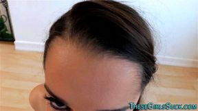 Pretty teen jerking cock