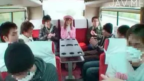 Pretty japanese doll is showing her natural tits in the bus