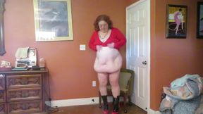 Strip tease from red dress and flaming boots part 1