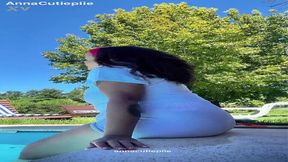 Chubby Latina GF shows off big ass and farts by pool