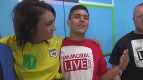 Horny girls sucking his cock professionally