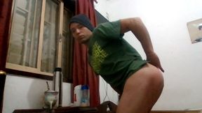 Young Man Dressed as a Green Smurf with Beautiful Long Tail La Lechie!!