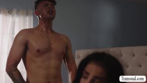 Pervert stepson got lucky and fucks his TS stepmom