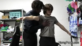 Twink suspect deepthroats and rides mall cop's big black cock