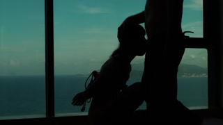 Artistic silhouette - Tied up Asian teen sucking dick with an ocean view - Baebi Hel
