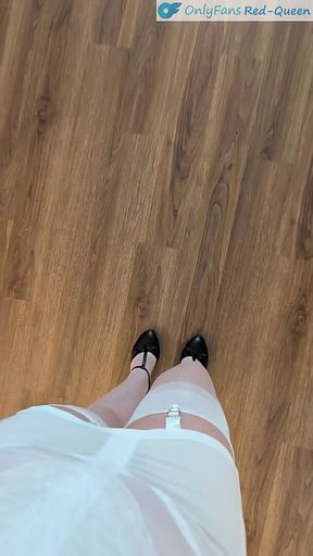 Long Legs White Stockings Heels and Open Bottom Girdle No Panties Reveal