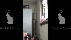 face trample wearing fashion flat sandals by Alice (fullbody view)