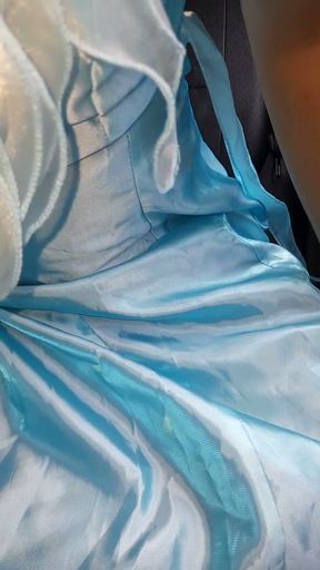 Asian Cross Masturbate and Cum wearing Satin Shiny Blue Gown   Clip 2