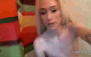 Shemale with small tits self-facial