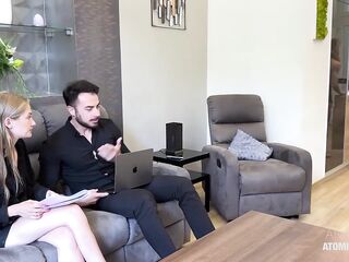 I spy my boyfriend screwing his sexually excited coworker. Mi joins and licks the cum off her vagina