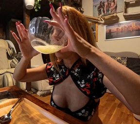 Cum gets in my soup (but I didn't expect this guy). I eat the sticky cum with chopsticks.😋The sperm hanging from the chopsticks like some long pasta!