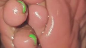 Oiled toes and soles