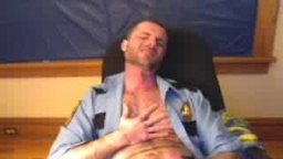 Hairy Cop In leather Jockstrap, Blows his load and eats it!