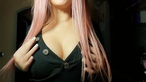 Pink haired milf paying with her feet