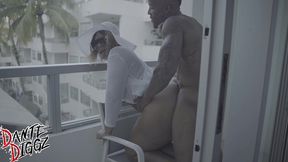 big booty afro latina shanice luv gets a bbc dick down on a balcony at xbiz miami
