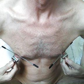 Extreme nipple clamping stretching pain causing me to squirt 4 ruined cumloads