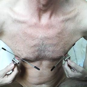 Extreme nipple clamping stretching pain causing me to squirt 4 ruined cumloads