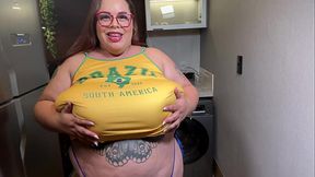 Big Boobs Big Belly Team Mascot Fucks Her Pussy