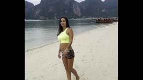 Top-heavy solo beauty Monika Fox in green top