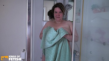 Hot BBW sucks a old man and licks his asshole while he pisses on her big tits and mouth
