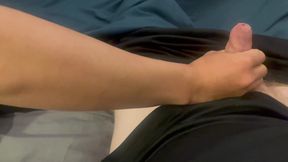 Young Step Son Touches Step Dad First Time in Bed. Help Get Hard Then Cum Over Hand and Shorts.