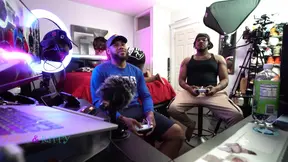 Big ass ebony MILF deepthroats two big black cocks in threesome