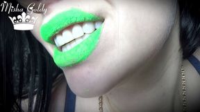 Neon green lipstick slave worship
