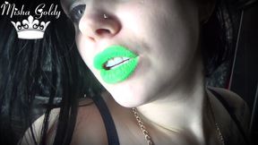 Neon green lipstick slave worship