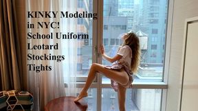 NYC School Uniform Plus Petite Tits in a Sexy Leotard with Stockings Modeling Magic Tiny Odette Babe in Big Apple For Sexiest Urban Strip Tease Ever