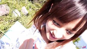PETITE JAPANESE STEP-SISTER SEDUCES FOR HER FIRST TIME OUTDOORS ON VACATION