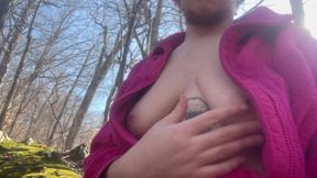 Ftm Topless Hiking: Breastplay in a Mossy Forest
