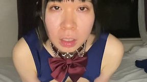 Japanese cosplayer dickgirl solo ejaculation and anal play swim suit