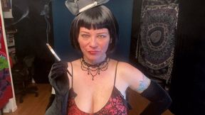 Gloves & the Holder - clip 2 in 4k - Velvet Gloves - Cigarette Holder - Smoke RIngs - Slave Training