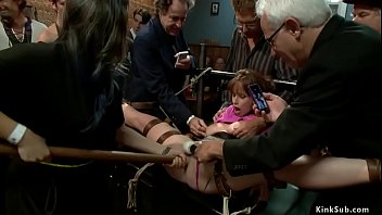 Busty babe humiliated and dominated in public lezdom scene