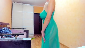 Hot me in green transparent dress!
